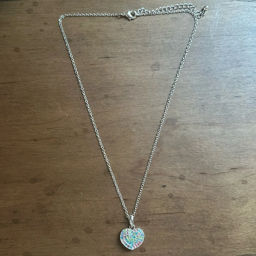 Silver Rhinestone Heart Necklace with Adjustable Chain